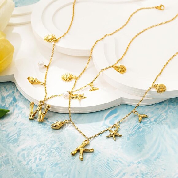 14K Gold Plated Initial Necklace with Freshwater Pearls - Perfect Summer Gift - Picture 5 of 6